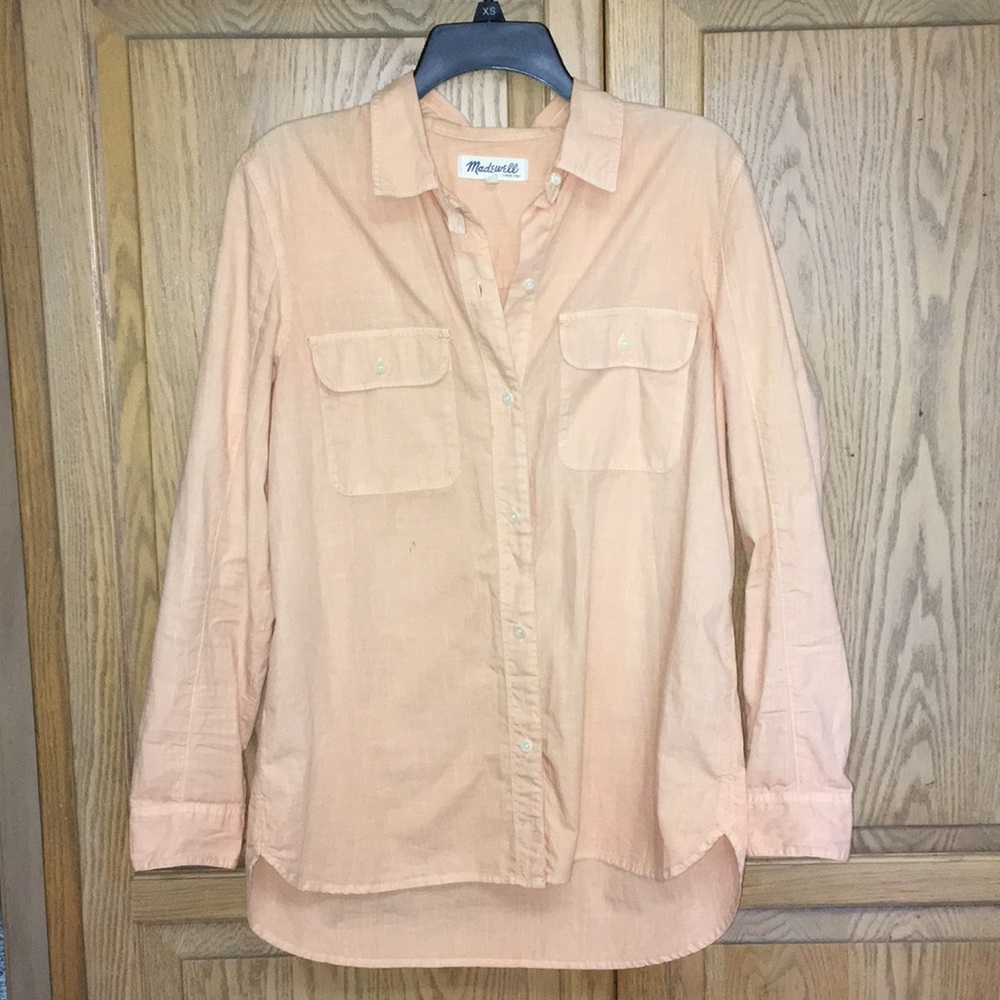 Madewell button down shirt peach cream creamsicle